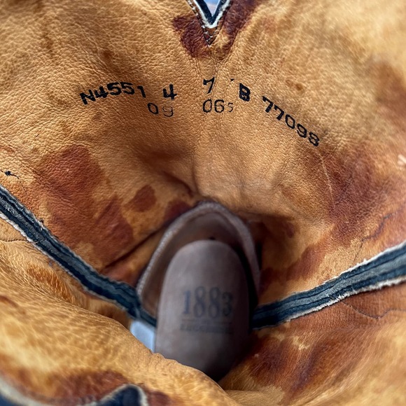 SOLD-Lucchese Western Boots Black Leather Floral Embroidered Block Heel Sz 7 - Picture 11 of 12